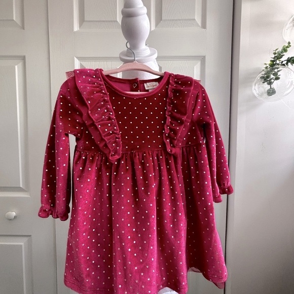 Cat & Jack Baby Velvet Red Dress with Silver Polka Dots - Picture 1 of 9
